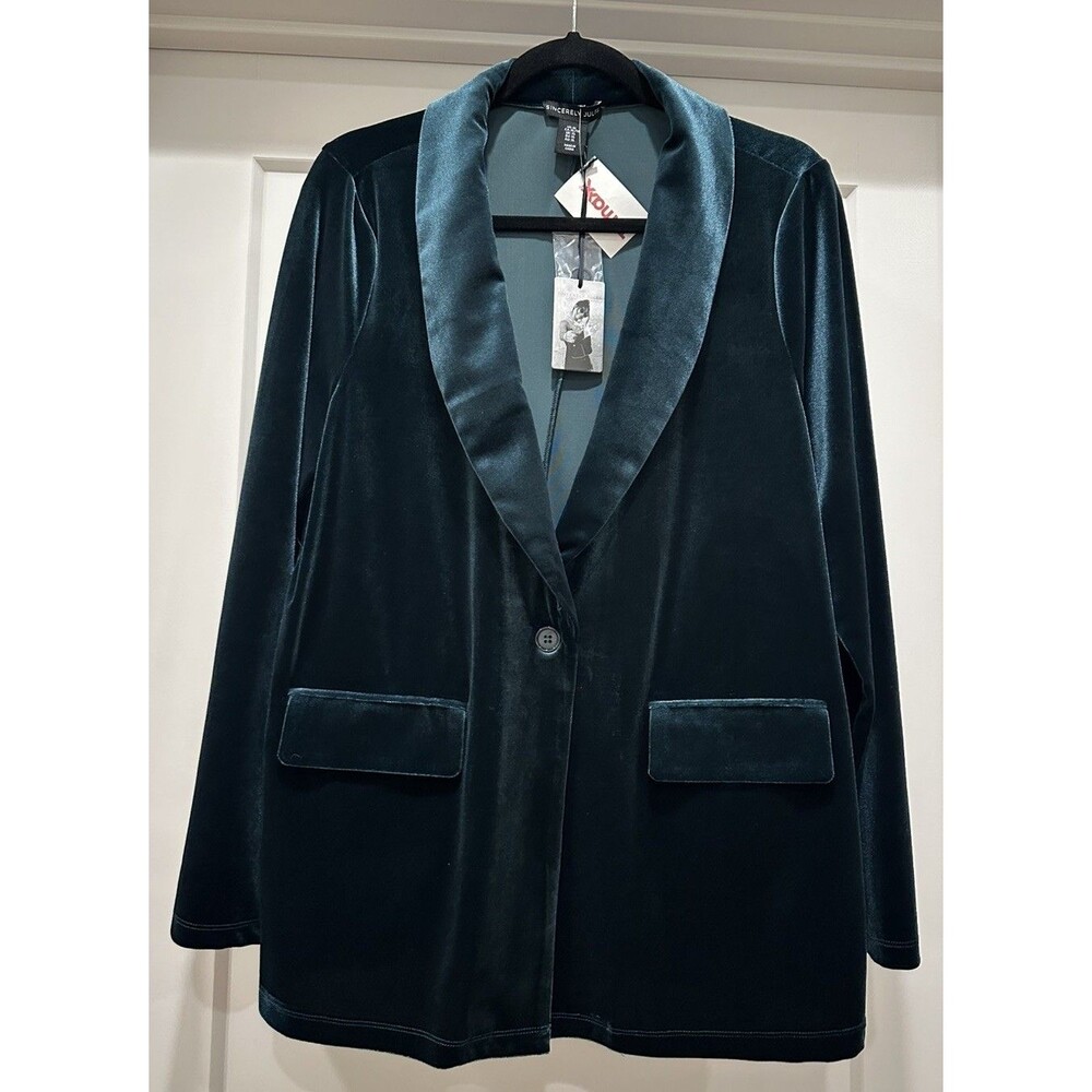 Sincerely Jules Teal Stretch Velour Blazer Jacket Jewel Toned XL NWT!